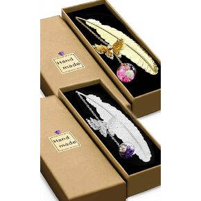 2 Pack Vintage-Style Metal Feather Bookmark with Gifts Box Packaging,Funny Mothers Day Gifts Teacher Appreciation Gifts,Teacher Christmas Gifts for Women