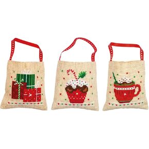 Vervaco Countted Cross Stitch Gift Facs Kit 3.6 "X3.6" 3/PKG -CRISTMAS Figures (18 Count) -v0196966
