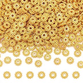 PH PandaHall 500pcs Gold Spacer Beads - 6.5mm Daisy, Flower & Mini Snowflake Spacers - Metal Alloy Craft Loose Beads for Necklace, Bracelet & Earring Jewelry Making