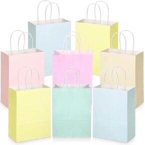 Skyygemm 64 Pcs Paper Gift Bags Bulk Party Favor Bags with Handle Goodie Bags 8.66 x 6.3 x 3.15 Inch Birthday Favor Bags Kraft Present Bag for Wedding Birthday Party Supplies and Gifts (Pink and Blue)