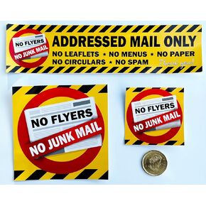 لا البريد العشوائي لا خردة No Flyers Boxbox Villel Sticker (3 قطع). توقف النشرات غير المرغوب فيها والبريد غير المرغوب فيه!