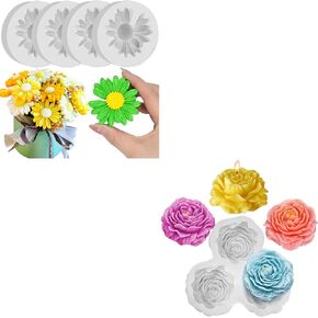 4 PCS Daisy زهرة السيليكون قوالب و 1 PCS 3 قوالب شمعة الفاوانيا تجويف لصابون الشمع الصابون الجص شموع Tealight الحرف اليدوية للديكور ديكور يدوي الهدايا