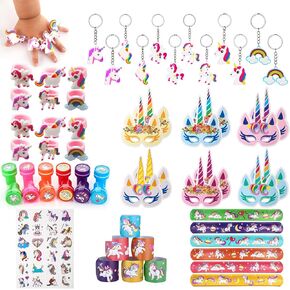 Unicorn Party Favors Supplies for Kids Birthday Gift Bags Including Slap Bracelets Mask Rings Keychains Stamps Tattoos Stickers (Unicorn A, Count, 1)