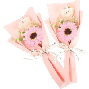 2pcs التخرج باقات زهرة زهرة صغيرة محشوة دب دمية ديكور ديكور الحزب الحفلات لها الكلية عيد الحب يوم الزفاف يوم الزفاف