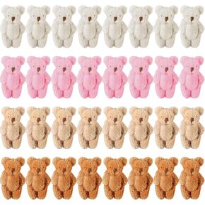 Skylety 32 Pieces Mini Bear Plush Toy Tiny Bear 2.36 Inches Mini Joint Tiny Soft Doll Stuffed Animal Toys for Birthday Cake Wedding Decoration Party Favor, 4 Colors