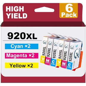 A 920 Ink Cartridges, Aoou 6 Pack Compatible 920XL 920 XL Ink Cartridge for Officejet 6500 6000 7000 7500 6500A 7500A Printer (2 Cyan, 2 Magenta, 2 Yellow) 6 Pack