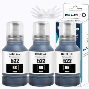 LCL T522 522 Black Ink Refill Bottles High Capacity Replacement for EcoTank ET-2800 ET-2803 ET-2810 ET-2811 ET-2820 ET-2840 ET-2710 ET-2720 ET-2400 ET-4700 ET-4800 ET-4810 ET-1110 ET-1810 (3-Pack)