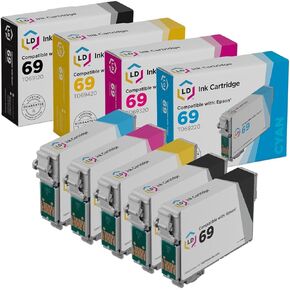 LD Products Remanufactured Ink Cartridge Replacements for Epson 69 T069 (2 T069120 Black, 1 T069220 Cyan, 1 T069320 Magenta, 1 T069420 Yellow, 5-Pack)