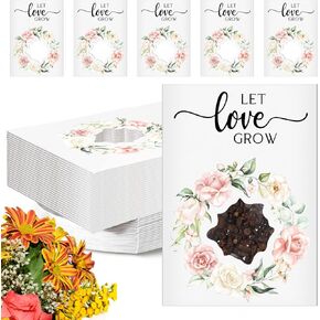 Fumete 50 Pcs Wedding Favor for Guests Let Love Grow Seed Packets Bulk Envelope Kraft Bag with Window Flower Resealable Seed Storage Packets for Wedding Party Favors Bridal Shower, No Seeds
