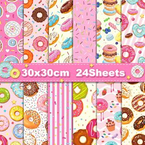 24 ورقة Donuts Pattern Paper 12 '' x 12 '' Donuts Dounuts Paper Paper Paper Colorful Fasction Scrappook Paperty Paper Sweet Food Scrapbook Paper لصنع البطاقات ، اوريغامي ، ديي