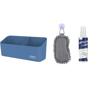 loukin Whiteboard Accessories Bundle | Magnetic and Adhesive Marker Holder (Blue) + Shag Dry Erase Eraser & Whiteboard Cleaner (3.4 fl oz)