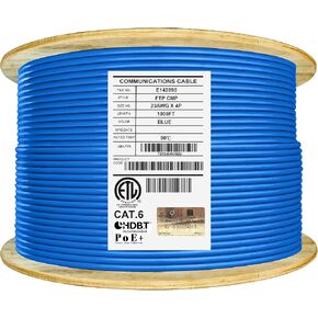 Cat6 Shielded Plenum (CMP), 1000ft, FTP 23AWG, Solid Pure Copper, 550MHz, UL Listed, UL-LP Certification, Higher Performance PoE, Bulk Ethernet Cable Reel, Red