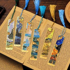 IcosaMro Bookmark for Women 6 Pieces Van Gogh Monet Oil Painting Scenery Cute Book Marks for Reading Women Hollow Metal Bookmarks Gifts for Book Lovers Book Mark for Men