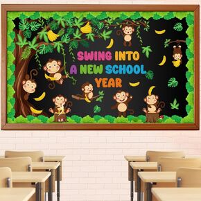 Summer Monkey Tree Bulletin Board مجموعة تأرجح إلى زخارف الفصل الدراسي الدراسي الجديد للعام الدراسي الجديد العلامات العلامات المقطوعة