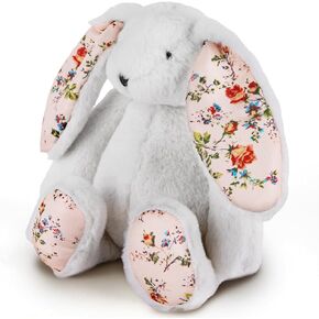 ArtCreativity Blossom Bunny Plush for Kids - 12 inches - White Plush Stuffed Bunny Rabbit with Floral Blossom Print Ears and Feet for Girls - Stuffed Animal Gifts for Kids, Toddlers, and Baby Girls
