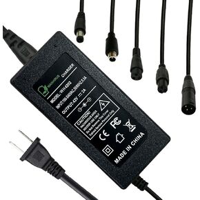 42V 2A Charger 5 Plugs for 36V Scooter Lithium Battery ، Pack DC 5.5 * 2.1/ DC 5.5 * 2.5mm/ 8mm 3 Prong/ 8mm RCA/ 3-Pin Connector