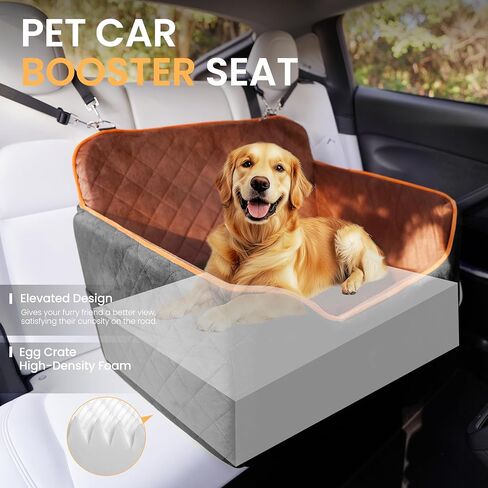 Dog Car Seat for Medium Dog, Booster Car Seat for Dog Under 55lb, Elevated Pet Car Seat with Pocket, Anti-Slip Dog Bed for Car, Perfect for Back Seat & Trunk with 2 Safety Leashes(Black/Grey) in Kuwait