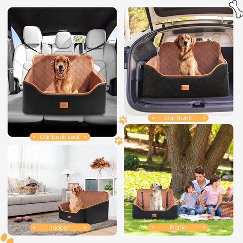 Dog Car Seat for Medium Dog, Booster Car Seat for Dog Under 55lb, Elevated Pet Car Seat with Pocket, Anti-Slip Dog Bed for Car, Perfect for Back Seat & Trunk with 2 Safety Leashes(Black/Grey) in Kuwait