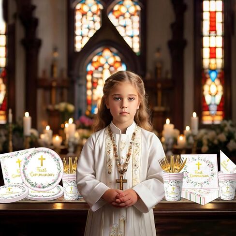 First Communion Decorations for Girls, First Communion Plates and Napkins Pink Primera Comunion Decoracion First Communion Party Supplies for First Holy Communion Baptism Party Decorations Serves 25 in Kuwait