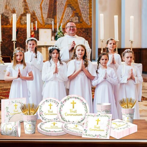 First Communion Decorations for Girls, First Communion Plates and Napkins Pink Primera Comunion Decoracion First Communion Party Supplies for First Holy Communion Baptism Party Decorations Serves 25 in Kuwait