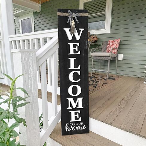 MODE HOME Large Welcome Sign for Front Door Porch, Welcome Home Decorations, 36.5 Inch Tall Standing Vertical Metal Welcome Sign, Waterproof for Indoor Outdoor Yard, Rustic Design for All Seasons in Kuwait