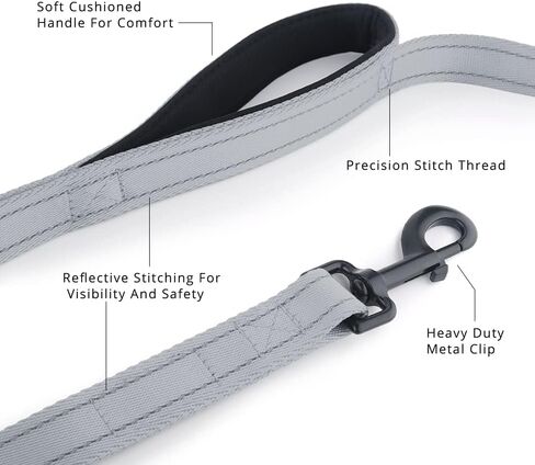 Double Handle Dog Leash, 6ft, Padded, Heavy Duty, Reflective, Red, 2 Handle Leads in Kuwait