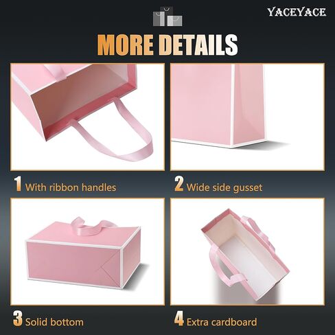 YACEYACE Pink Gift Bags Bulk, 20Pcs 10.5"x4.25"x8" Gift Bags Medium Size, Pink Paper Gift Bags for Valentines, Boutique, Wedding, Party, Birthday,Mother's Day in Kuwait