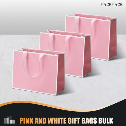YACEYACE Pink Gift Bags Bulk, 20Pcs 10.5"x4.25"x8" Gift Bags Medium Size, Pink Paper Gift Bags for Valentines, Boutique, Wedding, Party, Birthday,Mother's Day in Kuwait