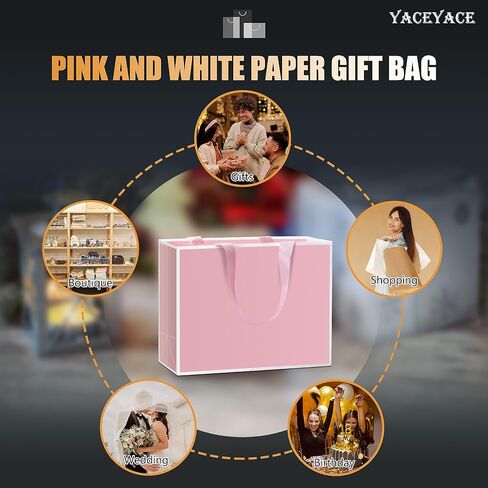 YACEYACE Pink Gift Bags Bulk, 20Pcs 10.5"x4.25"x8" Gift Bags Medium Size, Pink Paper Gift Bags for Valentines, Boutique, Wedding, Party, Birthday,Mother's Day in Kuwait