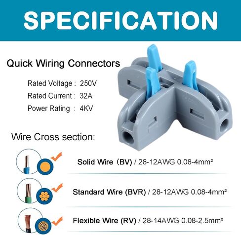 3 Way T-Shaped Lever Nut Wire Connectors Nuts Terminal Connectors Compact Splice Wire Conductor Connectors for Wiring AWG 28-12 (Orange - 30pcs) in Kuwait