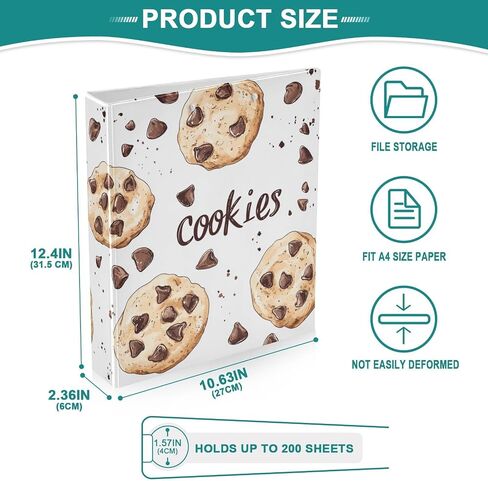 Brown Cookies with Chocolate Bean 3 Ring Binder 1.5" Decorative D-Ring Binder with Clipboard&3 Clear Pockets, Holds 200 Sheets A4 Size Paper Waterproof Binders for School Home Office in Kuwait