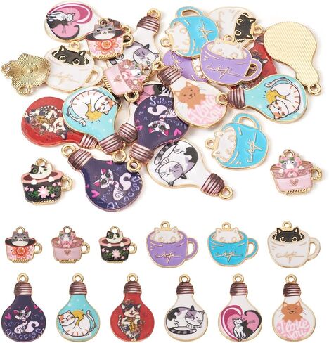 Beadthoven Enamel Charms for Jewelry Making, Light Gold Plating Alloy Assorted Enamel Pendants Charms for Necklace Bracelet Earrings DIY Supplies in Saudi Arabia