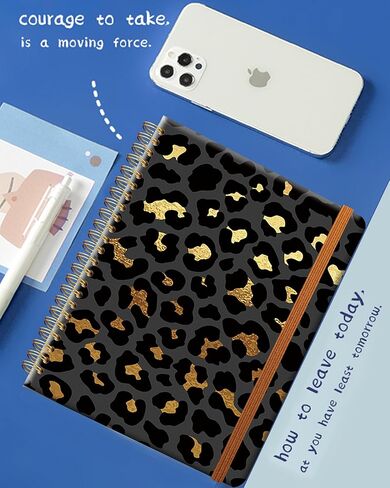 Ruled Spiral Writing Notebook,A5 Hardcover Lined College Journal for Women Lady Girl,Fashion Strong Twin-Wire Binding with Premium Paper,8.4" X 6",Perfect for School,Office,Home Gifts(Cute Cowhide in Kuwait