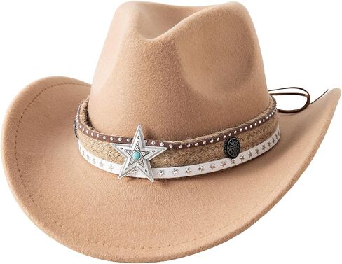 قبعة رعاة البقر من Jastore Kids for Boys Girls Western Cowgirl Hat with Star Buckle Belt Usisex Wide Brim Fedora Hat Thort Up Assume in Kuwait