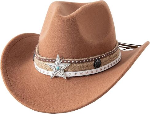 قبعة رعاة البقر من Jastore Kids for Boys Girls Western Cowgirl Hat with Star Buckle Belt Usisex Wide Brim Fedora Hat Thort Up Assume in Kuwait