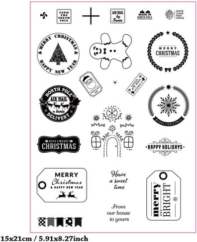 Mesygk Merry Christmas Santa Claus Snowflakes Christmas Tree Clear Clear Silicone Stamps بطاقات ألبوم طوابع مطاطية شفافة لزخارف البطاقات و DIY Scrapbooking in Kuwait