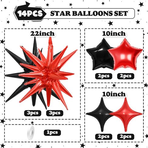 14pcs بالونات Black Red Star ، والبالون النجمة المختلطة ، والبالونات 22 بوصة للانفجار مع البالون على شكل نجوم 10 بوصات ، لتخرج عيد ميلاد Casino Casino New Year Party Decords in Kuwait