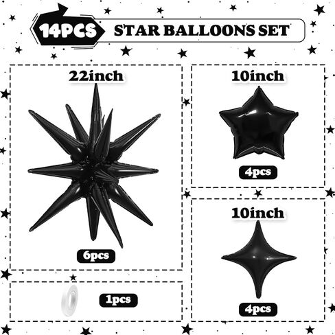 14pcs بالونات Black Red Star ، والبالون النجمة المختلطة ، والبالونات 22 بوصة للانفجار مع البالون على شكل نجوم 10 بوصات ، لتخرج عيد ميلاد Casino Casino New Year Party Decords in Kuwait