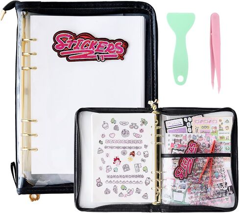 MANWU Reusable Sticker Book Organizer Binder with Zipper Closure, PU Leather Release Paper Sticker Collecting BookAlbum Storage Collection 80 Sheets Double-Sided Blank Release Paper (Green) in Kuwait