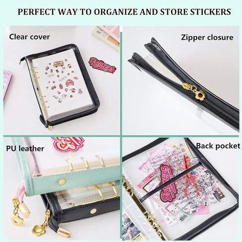 MANWU Reusable Sticker Book Organizer Binder with Zipper Closure, PU Leather Release Paper Sticker Collecting BookAlbum Storage Collection 80 Sheets Double-Sided Blank Release Paper (Green) in Kuwait
