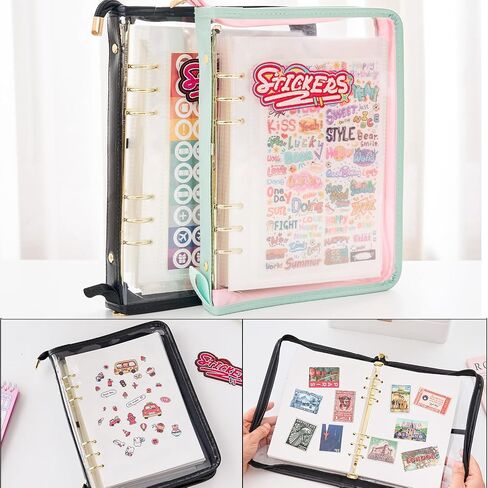 MANWU Reusable Sticker Book Organizer Binder with Zipper Closure, PU Leather Release Paper Sticker Collecting BookAlbum Storage Collection 80 Sheets Double-Sided Blank Release Paper (Green) in Kuwait
