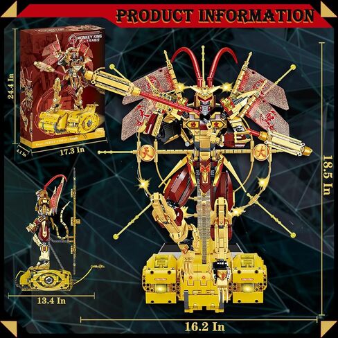 Monkey King Mecha Robot, 2024 New Monkey King Fashions Building Blocks Kit with Jingu Bang and Stand,Golden Tall with Monkey King Block Kit Collectible Display Model for Ages 14+ (1776 PCS) in Saudi Arabia
