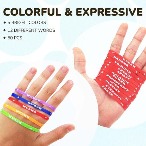 Rubber Bracelets - 50 Pcs Silicone Wristbands - Rubber Band Bracelet Party Favors for Kids - Rubber Bracelet for Kids - Silicone Wristband for Kids - Wristbands Silicone - Vending Machine Toys in Saudi Arabia