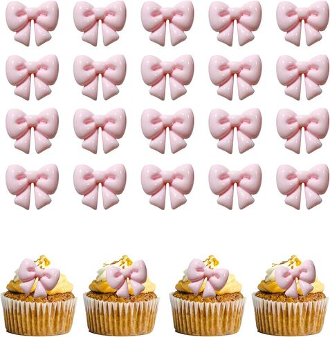 24 Pink Bow Cupcake Toppers Bowknot Cake Toppers مختارة in Kuwait