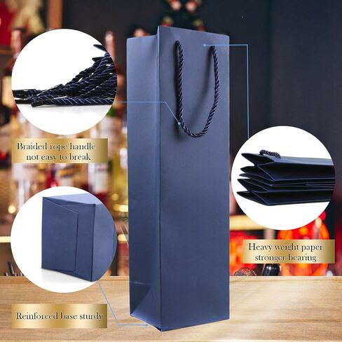 Miraclekoo Navy Blue Wine Bag for Bottles, 3.8"x3.5"x13.8" Whiskey/Liquor Bottle Bags for Gifts, Tote With Rope Handles, 4Pcs in Saudi Arabia
