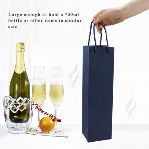 Miraclekoo Navy Blue Wine Bag for Bottles, 3.8"x3.5"x13.8" Whiskey/Liquor Bottle Bags for Gifts, Tote With Rope Handles, 4Pcs in Saudi Arabia
