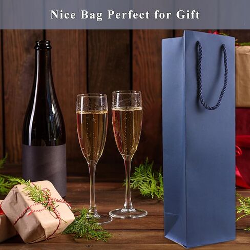 Miraclekoo Navy Blue Wine Bag for Bottles, 3.8"x3.5"x13.8" Whiskey/Liquor Bottle Bags for Gifts, Tote With Rope Handles, 4Pcs in Saudi Arabia