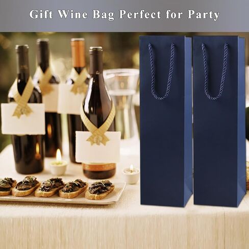 Miraclekoo Navy Blue Wine Bag for Bottles, 3.8"x3.5"x13.8" Whiskey/Liquor Bottle Bags for Gifts, Tote With Rope Handles, 4Pcs in Saudi Arabia