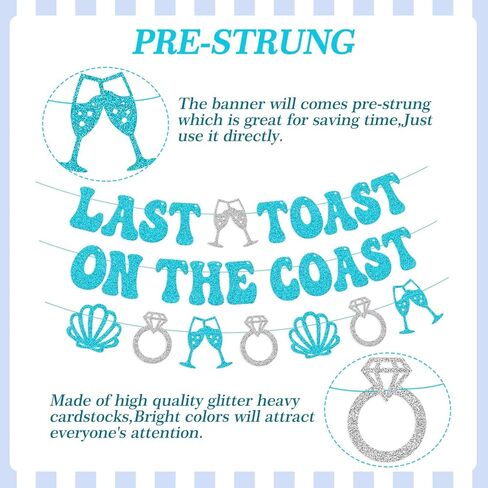 Last Toast on the Coast Banner Beach Bachelorette Party Decorations for Girl Women Nautical Bridesmaid Coastal Bride To Be Blue Bridal Shower Party Supplies in Kuwait