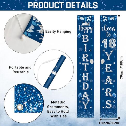 70th Birthday Decorations Kit Blue Silver, 70th Happy Birthday Door Banner Porch Sign Banner Background, Happy 70th Birthday Banner Bunting Triangle Flags for Men 70th Birthday Party Decorations in Kuwait